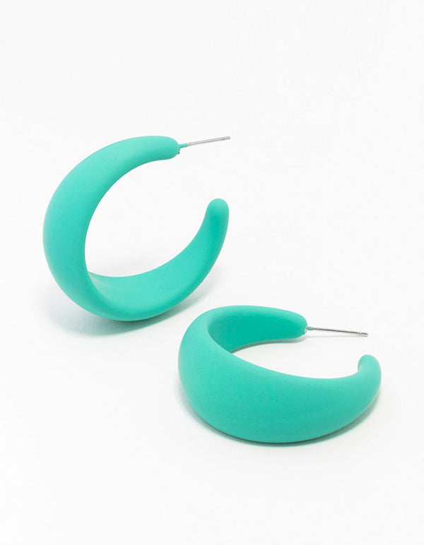 Blue Coated Chubby Teardrop Hoop Earrings