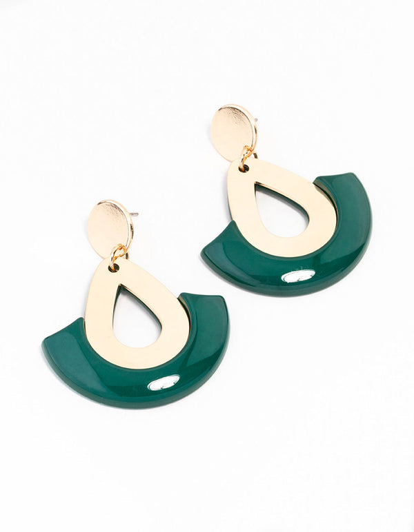 Green Gold Acrylic Disc And Lantern Drop Earrings