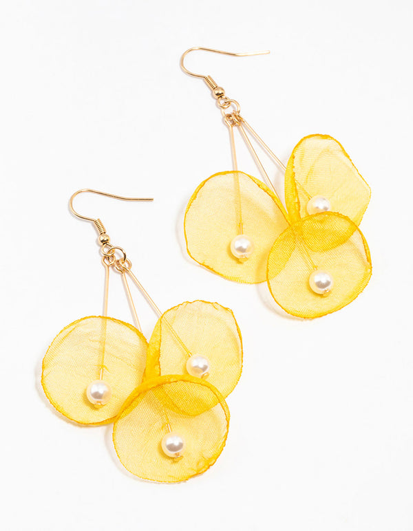 Yellow Gold Multiple Pears l Flower Drop Earrings