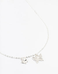 Silver Double Diamante Butterfly Necklace - link has visual effect only