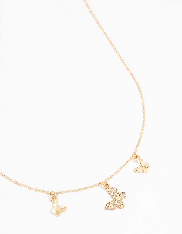 Gold Diamante Butterfly Droplet Necklace