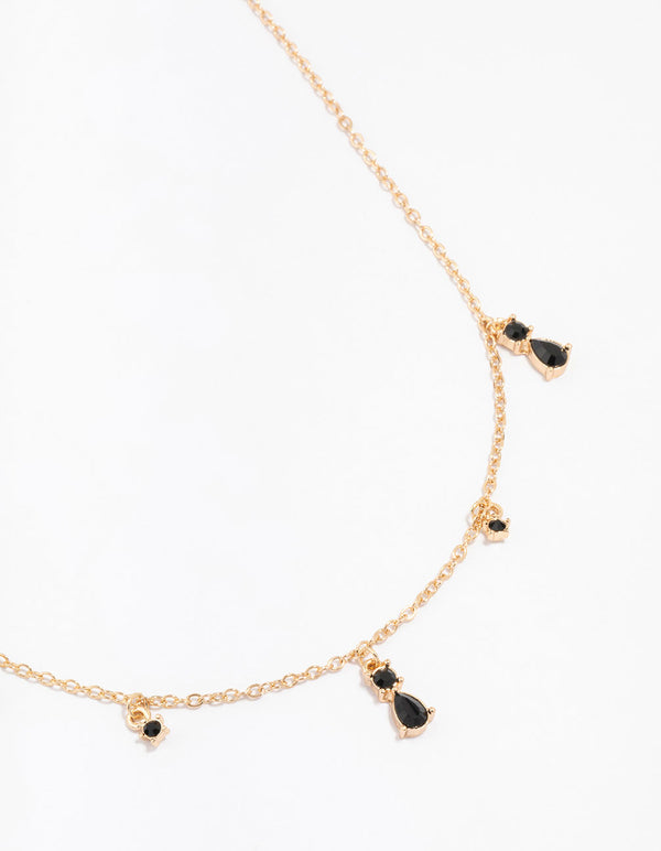 Gold Pear Black Droplet Necklace