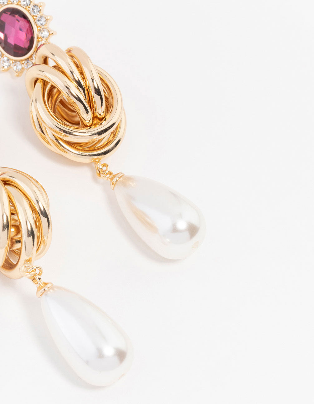 Gold Plated Diamantes & Pearls Opulent Knot Drop Earrings - Lovisa