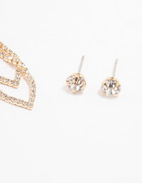 Gold Diamante Studs & Oval Dangly Earrings 2-Pack - link has visual effect only