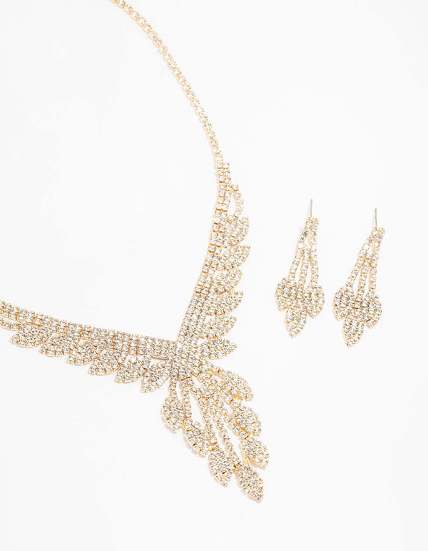 Dazzling Gold Floral Necklace & Earrings Set