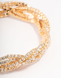 Gold Plated Braided Diamante Bracelet - link has visual effect only