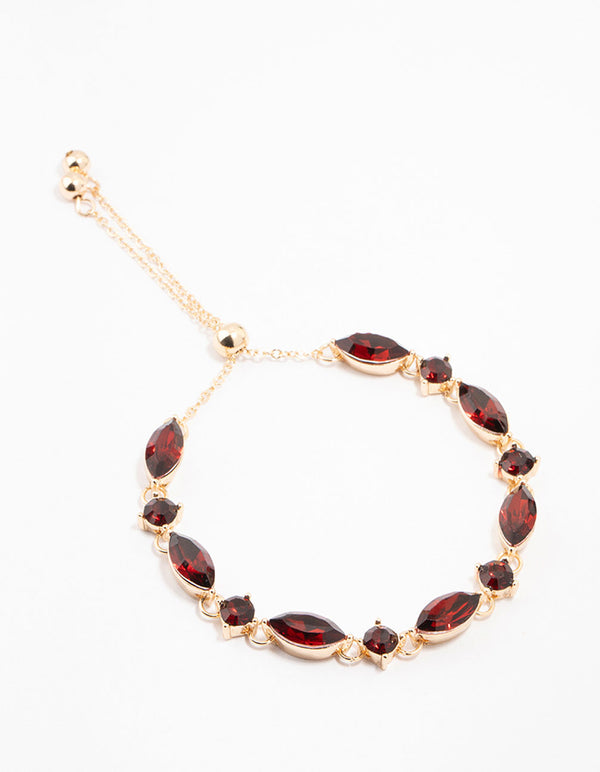 Gold Plated Marquise Red Jewel Toggle Bracelet