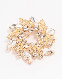 Gold Diamante Leaf Round Brooch - link has visual effect only