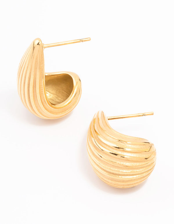 Waterproof Gold Plated Stainless Steel Small Ribbed Bubble Drop Earrings