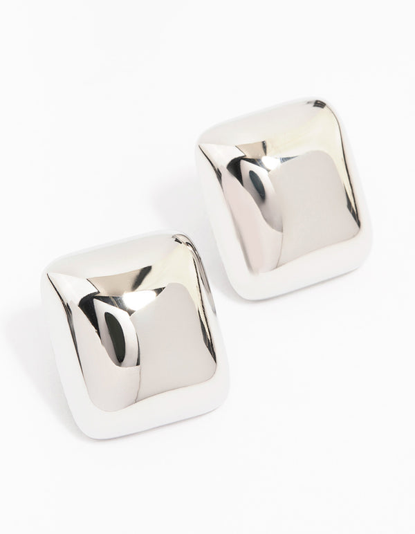 Waterproof Stainless Steel Puff Square Stud Earrings