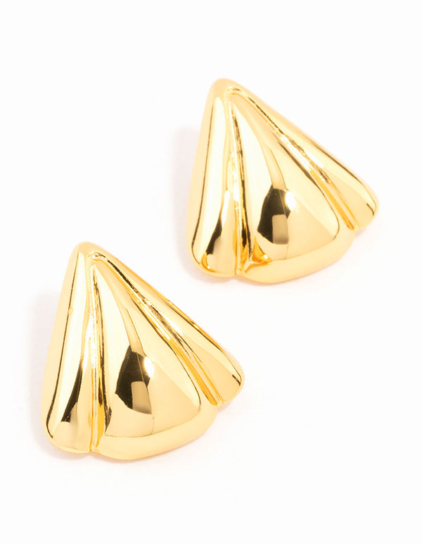 Waterproof Gold Plated Stainless Steel Fan Triangle Stud Earrings