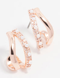 Rose Gold Plated Cubic Zirconia & Pearl Hoop Earrings - link has visual effect only