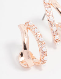 Rose Gold Plated Cubic Zirconia & Pearl Hoop Earrings - link has visual effect only