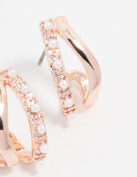 Rose Gold Plated Cubic Zirconia & Pearl Hoop Earrings - link has visual effect only