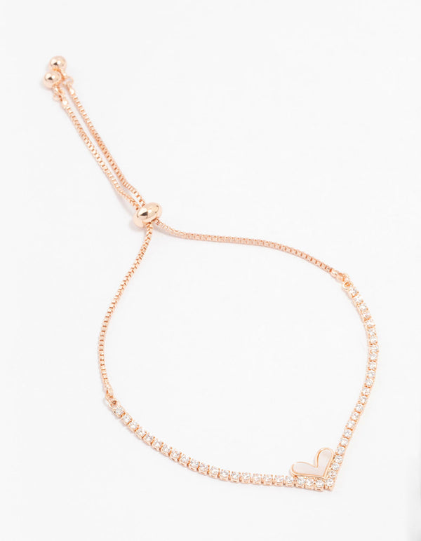 Rose Gold Plated Cubic Zirconia Mini Heart Toggle Bracelet