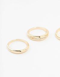 Gold Plated Chunky Cubic Zirconia Rings 3-Pack - link has visual effect only