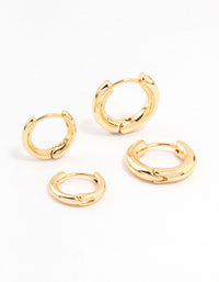 Gold Plated Thin Small Huggie Earrings 2-Pack - link has visual effect only