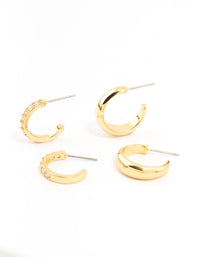 Gold Plated Cubic Zirconia Hoop Earrings 2-Pack - link has visual effect only