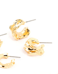 Gold Plated Molten Thick & Thin Hoop Earrings 2-Pack - link has visual effect only