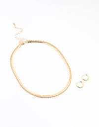 Gold Plated Twist & Snake Chain Necklace & Hoop Set - link has visual effect only