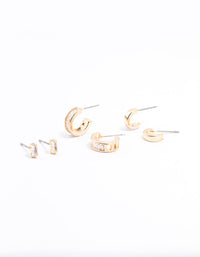 Gold Cubic Zirconia Grad Hoop Earrings 3-Pack - link has visual effect only