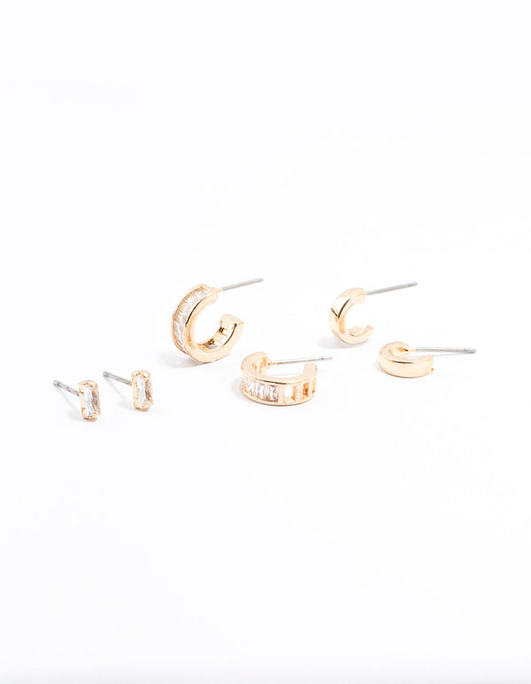 Gold Cubic Zirconia Grad Hoop Earrings 3-Pack