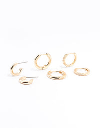 Gold Minimal Huggie Hoop Earrings 3-Pack - link has visual effect only