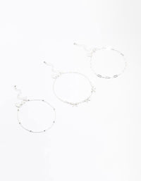 Silver Bow Chain Mixed Anklet 3-Pack - link has visual effect only