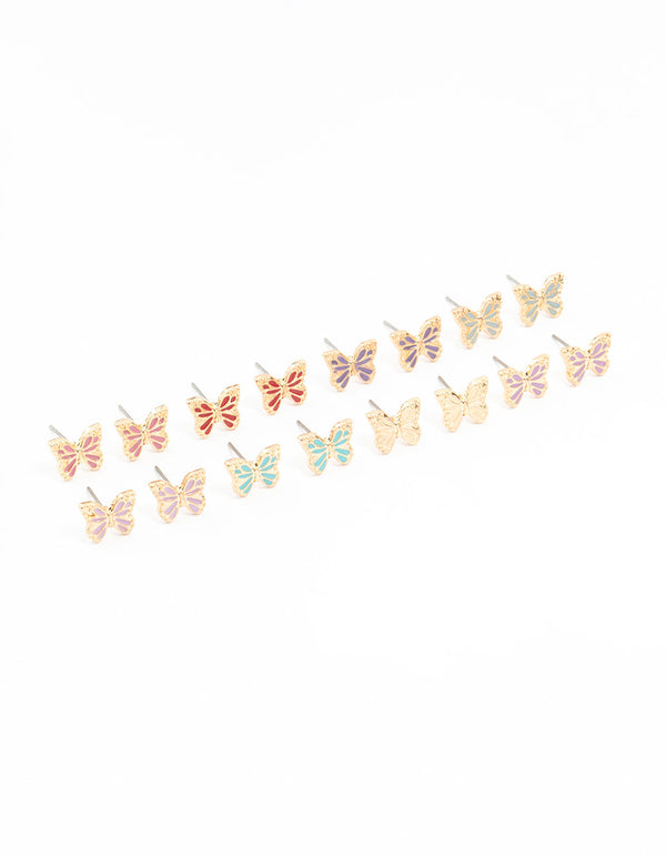 Pastel Gold Butterfly Earrings 8-Pack