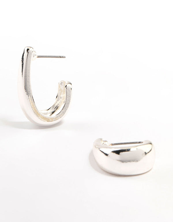 Silver Stretched Rectangular Hoop Earrings