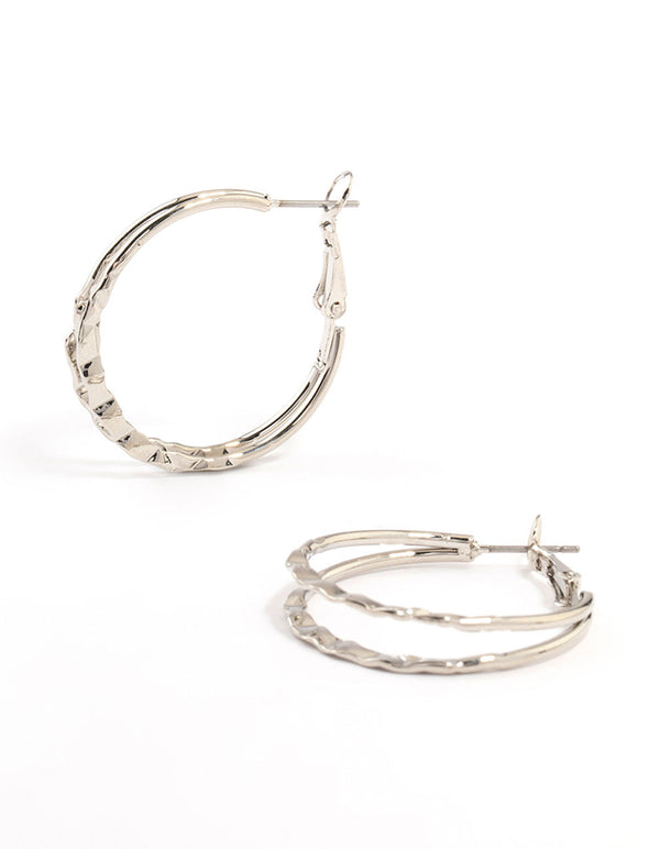 Hammered Rhodium Double Hoop Earrings