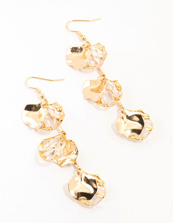 Gold Holographic Petal Bar Drop Earrings