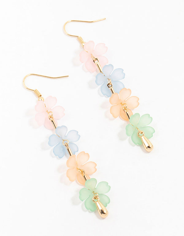 Gold Rainbow Flower Strand Drop Earrings