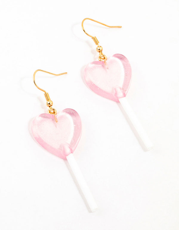 Pink Plastic Lollipop Drop Earrings