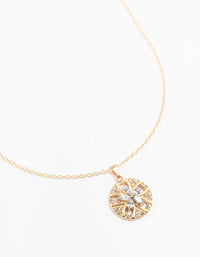 Gold Diamante Flower Disc Necklace - link has visual effect only