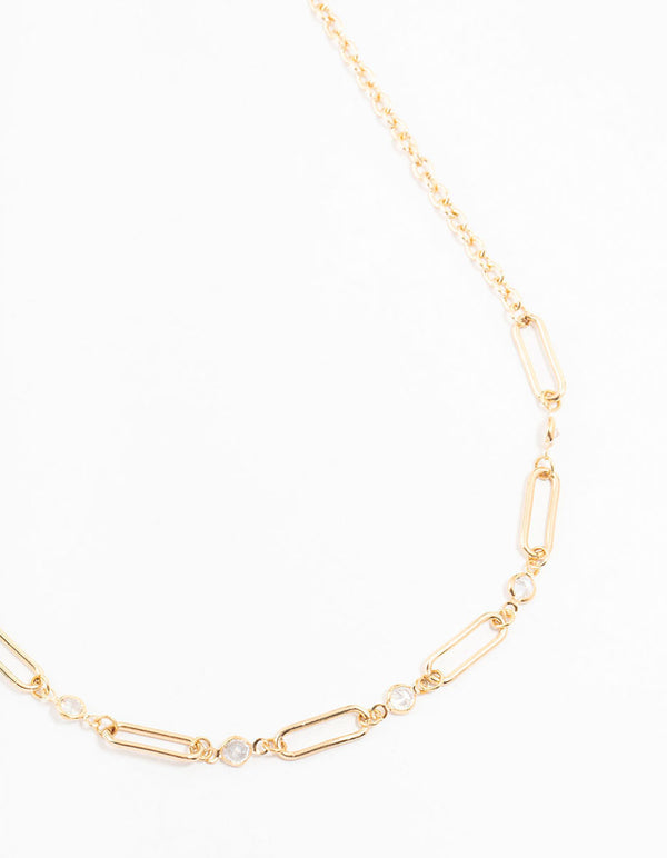 Gold Diamante Rectangle Chain Necklace