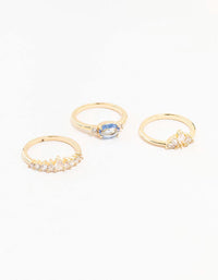 Gold Plated Blue Stone & Fan & Cubic Zirconia Ring Pack - link has visual effect only