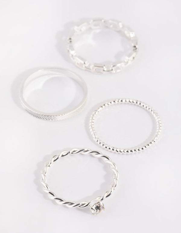 Silver Watch Links Rings 4-Pack