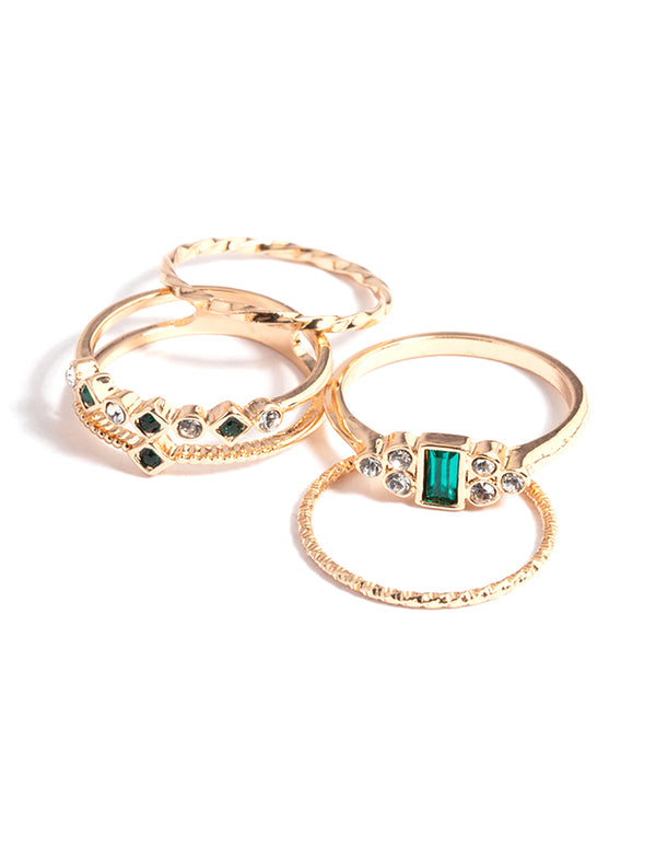 Gold Delicate Diamante Rings 4-Pack