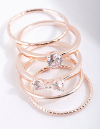 Rose Gold Cubic Zirconia Bow & Band Stacking  Rings 5-Pack - link has visual effect only