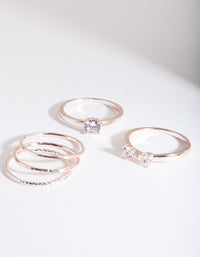 Rose Gold Cubic Zirconia Bow & Band Stacking  Rings 5-Pack - link has visual effect only