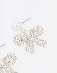 Silver Pearl Diamante Small Bow Drop Earrings - link has visual effect only