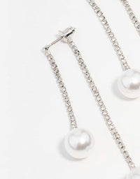 Rhodium Double Diamante Pearl Drop Earrings - link has visual effect only