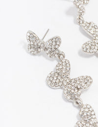 Rhodium Triple Butterfly Diamante Drop Earrings - link has visual effect only