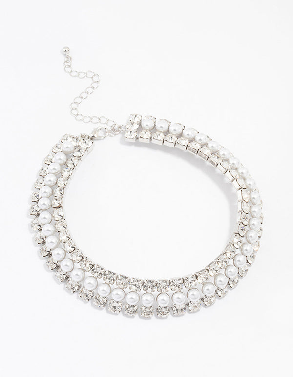 Rhodium Diamond & Pearl Necklace