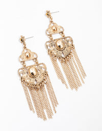 Gold Patterned Tassel Drop Earrings - link has visual effect only