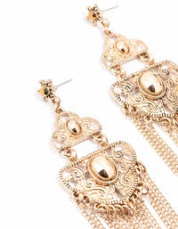 Gold Patterned Tassel Drop Earrings - link has visual effect only