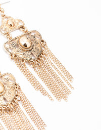 Gold Patterned Tassel Drop Earrings - link has visual effect only