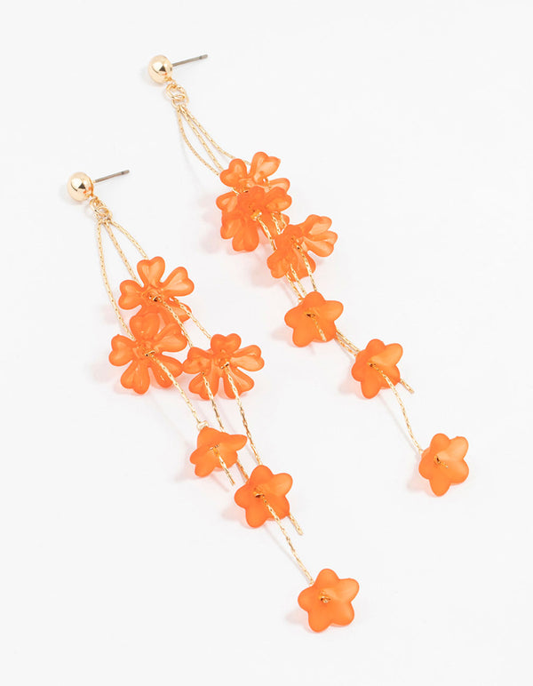 Gold Orange Petal Drop Earrings