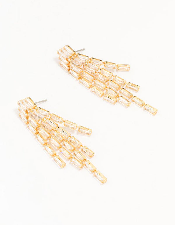 Gold Plated Baguette Chandelier Earrings